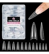 UNA GELLA Clear Stiletto Nails Tips Half Cover Stiletto Gel Nail Tips 216pcs Almond Shape False A...