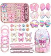 Girls Hair Accessories Set 78Pcs All In One Pink Mixed Hair Tie Clip Kit | Elastic Spiral Hair Ti...