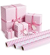 woric 3 Rolls Pink Gift Wrapping Paper -17 In x 120 In Per Roll | Wrapping Paper Birthday with Pi...