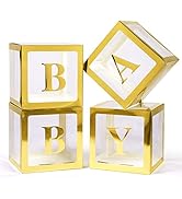 Voircoloria Baby Boxes with Letters for Baby Shower, 4 Transparent Balloon Boxes with Letters for...