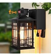 Kondras Motion Sensor Porch Light with GFCI Outlets, 11.4'' Dusk to Dawn Outdoor Wall Light Black...