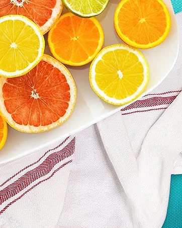 Nouvelle Legende Cotton Kitchen and Dish Towels, 14 x 25, White with Red Herringbone Stripes, 6 Pack