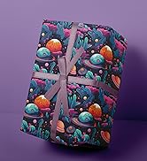 RiukRaiu Funny Wrapping Paper for Kids – Colorful Magic Mushrooms Rainbow Plant Neon Galaxy Fanta...