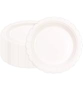 BOKFJBP 50Pcs Lvory Paper Plates-7 Inch Solid Color Scalloped Design Birthday Dinnerware Set Disp...