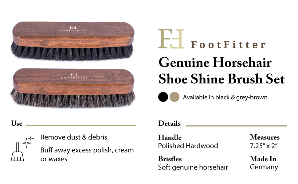 genuine horsehair shoe shine brush set in black & grey brown