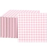 FLOWERCAT 100-Count 2-Ply Pink Paper Cocktail Napkins Checkered - Pink Cocktail Napkins Disposabl...