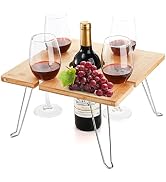 ZOOFOX Portable Wine Picnic Table, Folding Picnic Tray, Outdoor Wine Picnic Table with 4 Glasses ...