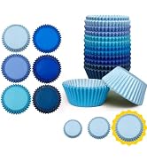 qiqee Jumbo 300-Count Cupcake Liners Cupcake Cups Food Grade 6 Solid Blue Colors Cupcake Papers B...