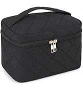 imerelez Large Travel Quilted Makeup Bag for Women, Cotton Cosmetic Bag, Toiletry Organizer (Black)