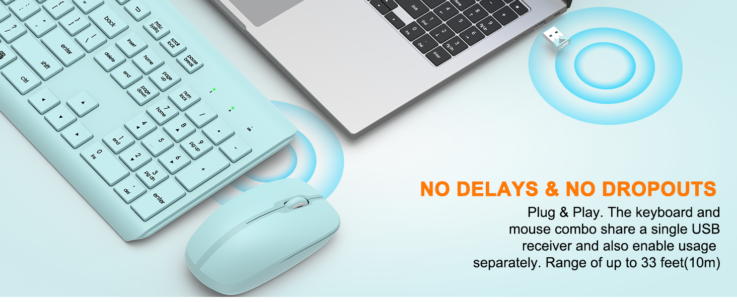 Wireless Keyboard and Mouse Combo Full Size Silent Ergonomic Keyboard Mouse Cordless Mouse Keyboard