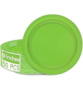 QZYL 50 PCS Disposable Paper Plates, 9 Inches Dinner Paper Plates Set, Lime Green Heavy Duty Pape...