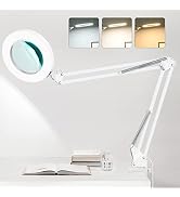 YOUKOYI LED Magnifying Lamp Metal Swing Arm Magnifier Lamp -10 Levels Brightness, 3 Color Modes, ...