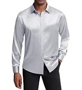 J.VER Men's Silk Satin Long Sleeve Dress Shirts Shiny Casual Button Down Shirt Luxury Party Prom ...