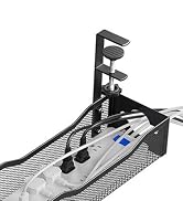 DELAMU 25'' Upgraded No Drilling Under Desk Cable Management Tray, Black | Under Desk Cable Manag...