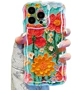 UEEBAI Case for iPhone 16 Pro Max, Colorful Retro Oil Painting Flower Case Pretty Glossy Pattern ...