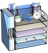 SUPEASY 5-Tier Paper Organizer for Desk with 3 Pen Holder and Magazine Holder, Paper Letter Tray ...