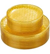 Festiva 60PCS Clear Yellow Gold Plastic Plates - Heavy Duty Fancy Disposable Plates With Gold Rim...