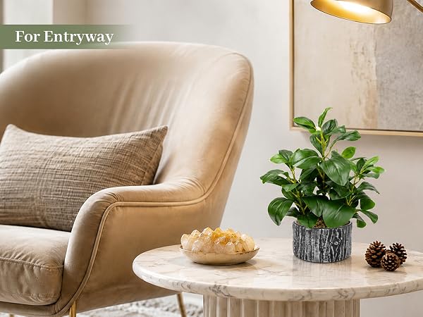 artificial green potted plant entryway side table decor