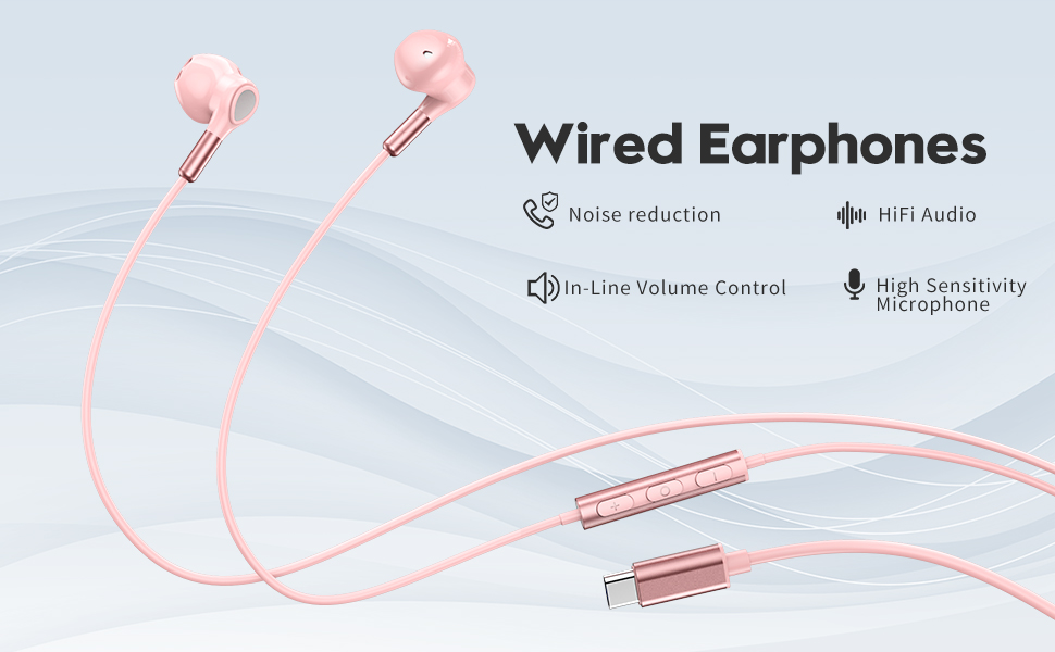 USB C Earphones with Microphone In-Ear Headphones Wired Earbuds USB Type C Earphones