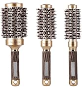 3 Pcs Boar Bristle Round Brush for Blow Drying, Nano Thermal Ceramic and Ionic Tech Hair Brush fo...