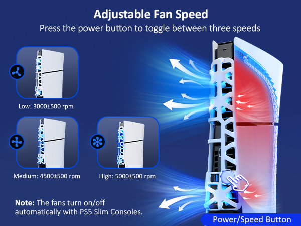 Adjust the three-speed fan by pressing the button