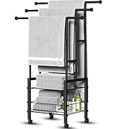 Kayfia 42.7" H Standing Towel Racks for Bathroom with Wheels, Upgraded Large Size 3 Tier Metal Bl...