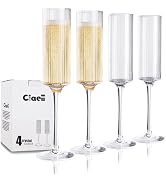 Ciaell Champagne Flutes Set of 4 - Vintage Ribbed Crystal Hand Blown Champagne Glasses With Long ...
