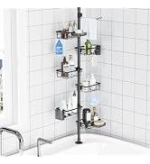GearFusion Shower Caddy Organizer Tension Pole, Rustproof 4 Tier Corner Shower Rack with 25–114 I...
