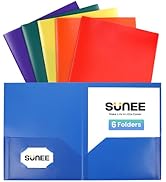 SUNEE Folders with Pockets (6 Pack, Assorted Colors), Plastic Folders with Pockets, Poly Folders ...