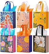 Nihuecne 6 Pack 10" Floral Non-Woven Reusable Gift Bags with Tissue Paper | Gift Bags Medium Size...