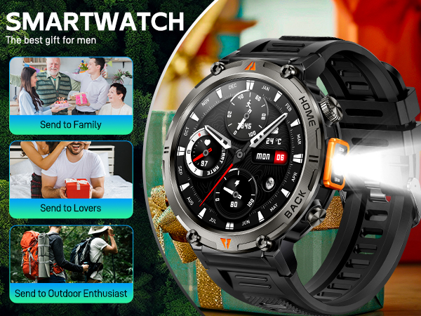 Military Smart Watches for Men 3ATM Waterproof (Built-in GPS) with Call/LED Flashlight