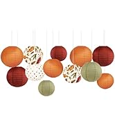 NICROLANDEE 12Pcs Burgundy Orange Maple Leaves Hanging Paper Lanterns Party Decorations for Thank...
