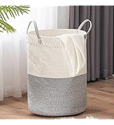 TECHMILLY Woven Laundry Hamper, Tall Cotton Rope Basket, Modern Dirty Clothes Hamper for College ...