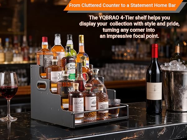 Shelves full of wine on the bar counter
