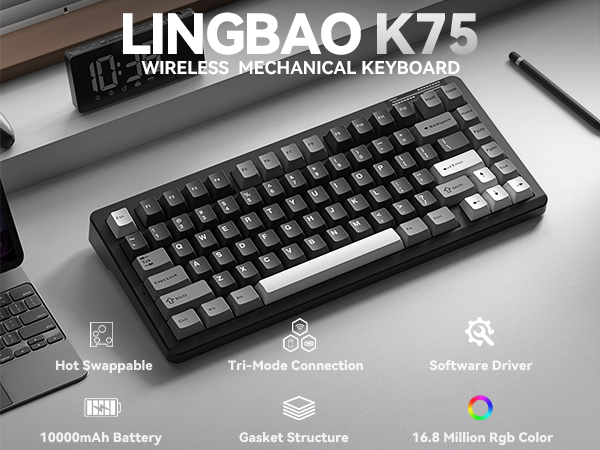 wireless mechanical keyboard compact keyboard 75% wireless gaming keyboard office keyboard