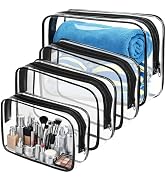 PLULON 4Pack Clear Makeup Toiletry Bag for Women Men, TSA Approved Toiletry Bag Organizer Black P...