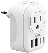 DIWILI European Travel Plug Adapter, International Plug Adapter with 2 AC Outlets 4 USB Ports(2 U...