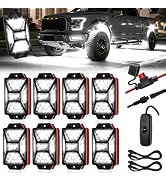 8 Pods 216 LED Pure White Rock Lights Kit with Switch Wiring Harness, 6500K 5050 SMD LED Underglo...