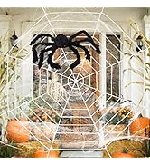 Halloween Decorations - 12 FT Giant Round Spider Web and Fake Large Hairy Spider Props Scary Hall...
