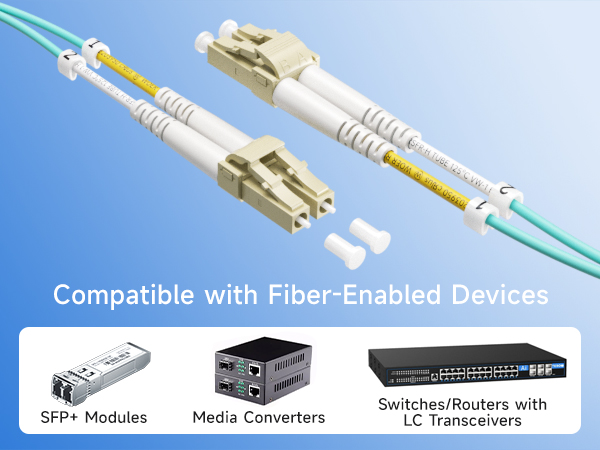 Plenum-rated OM3 LC to LC multimode fiber cable for high-speed 10G networks