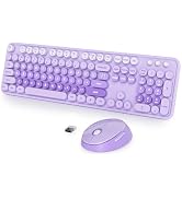 Fogruaden Purple Retro Typewriter Keyboard and Mouse Wireless, 2.4GHz Office Full-Sized Colorful ...