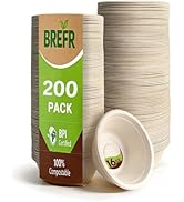 BREFR 200 Pack 16oz Compostable Paper Bowls, Bulk Biodegradable Bowls – Heavy Duty Sugarcane Bowl...