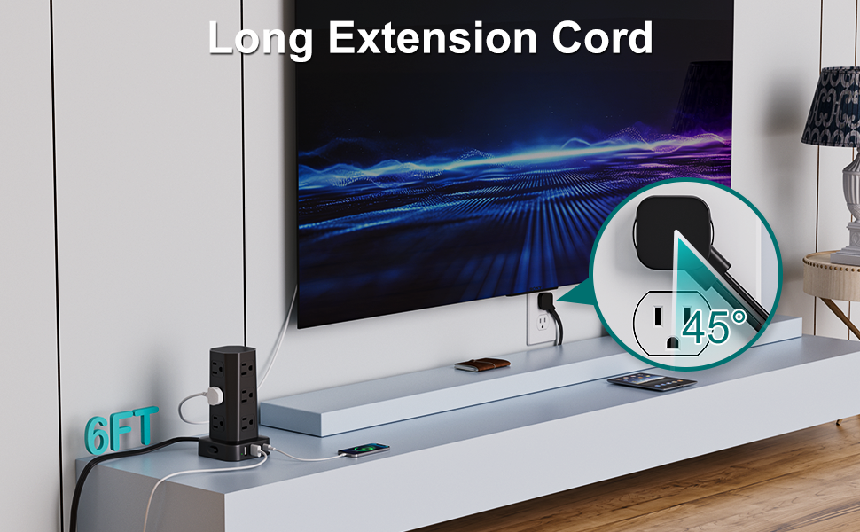 power strip tower 6ft extendsion cord long
