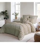 Homechoice Decor Camel Comforter Set Queen, 7 Piece Ruffled Bed-in-a-Bag with Decorative Pillows,...