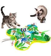 Interactive Cat Toys, Dual-Motor with Butterfly, Hidden Feathers & Plush Reed, 3 Animal Sounds, 3...