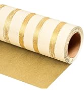 Burymento Gold Foil Stripes Wrapping Paper, Reversible Gold Gift Wrap for Birthday, Valentines, M...