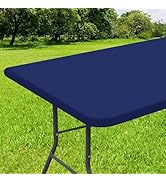Smiry Rectangle Tablecloth, Elastic Fitted Flannel Backed Vinyl Tablecloths for 6ft Folding Table...