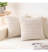 Aegero Pack of 2 Corduroy Decorative Throw Pillow Covers 18x18 InchSoft Boho Striped Pillow Cover...