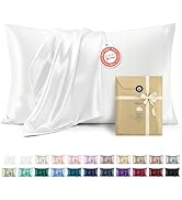 Bedsure Satin Pillowcases, Similar to Silk Pillow Cases Queen Size Set of 2, Pure White Cooling P...