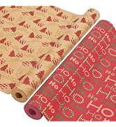 AhfuLife 2 Rolls Christmas Wrapping Paper - 17 Inch × 49.2 Feet Per Roll, Recyclable Kraft Xmas W...